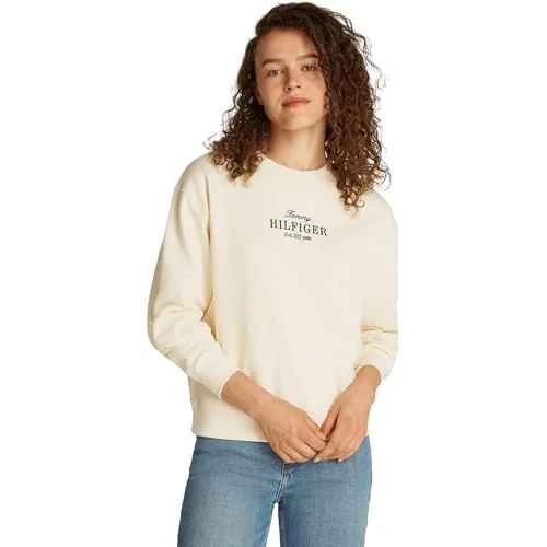 Offerta a tempo: Tommy Hilfiger Donna Felpa Regular in Cotone, Beige (Calico), XL - 39% da 129.90 € a 78.63 €