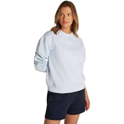 TOMMY HILFIGER Dames MDRN REG CORP LOGO C-NK SWTSHRT WW0WW39791, Blauw, XS, Blauw (Breezy Blue), XS