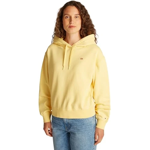 Offerta a tempo: Tommy Hilfiger Donna Felpa con Cappuccio Contrast Flag Regular Fit, Giallo (Citronella), M — 31% da 129,90 € a 90,00 €