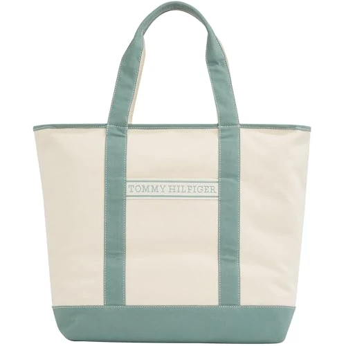 Offerta a tempo: Tommy Hilfiger Donna Borsa Tote Bag Summer Canvas Borsa, Turchese (Charming Green), Taglia Unica — 31% da 99,90 € a 69,00 €
