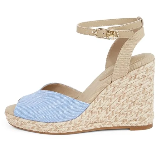 Tommy Hilfiger Women’s Chambray Wedge Espadrilles with Ankle Strap, Blue (Blue Spell), 6