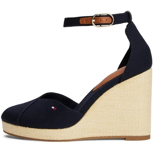 Tommy Hilfiger Espadrilles Compensées Femme Flag Closed Toe à Bride Cheville, Bleu (Space Blue), 41