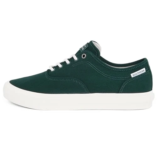 Offerta a tempo: Tommy Hilfiger Uomo Sneakers Vulcanizzate Low Oxford Twill con Logo, Verde (Hunter), 42 EU - 40% da 89.90 € a 53.95 €