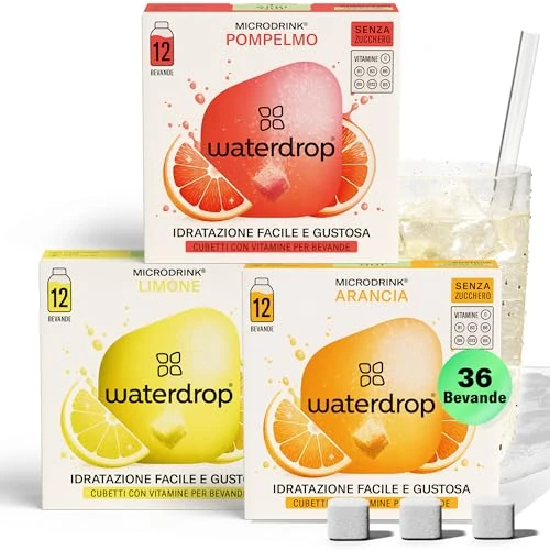 Limitiertes Angebot: waterdrop® Microdrink Limonade: Orange, Zitrone, Grapefruit, 36 Drops Würfel, zuckerfreies Getränkpulver, 3 fruchtige Sorten, Frucht- und Pflanzenextrakten, mit wertvollen Vitaminen, Wasserzusatz von 29.96 EUR auf 22.92 EUR (Spare 23%)