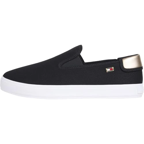 Tommy Hilfiger Women’s Canvas Slip-On Vulcanised Trainers, Black (Black), 5