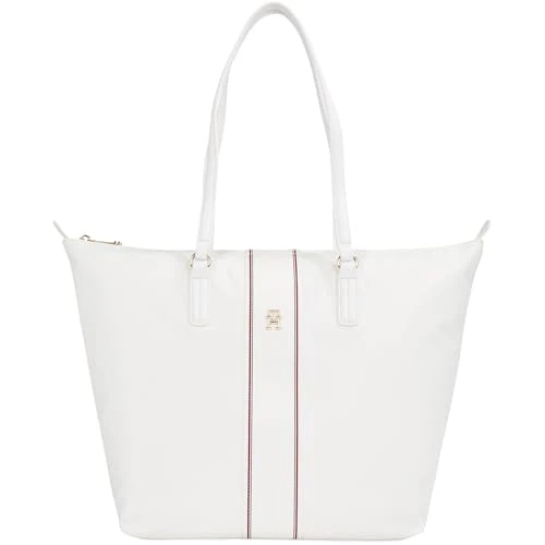 Tommy Hilfiger Poppy Tote Corp Aw0aw17205 damestas, eenheidsmaat, Wit (Ecru Corp), One Size