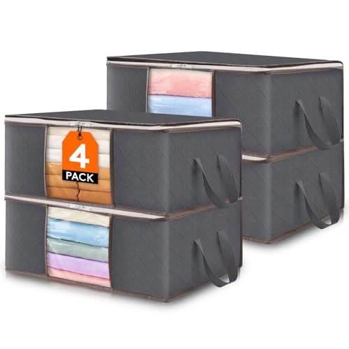 Limited-time offer: Lifewit 4 Pack Clothes Storage Bag Foldable Storage Boxes with Lids Underbed Wardrobe Storage Organiser with Sturdy Fabric Clear Window for Clothing Bedding Sweaters T-shirts Blankets, 35L, Grey from 15.99 £ to 13.99 £ (save 13%)