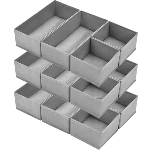 Offerta a tempo: DIMJ Organizer per Cassetti 12 Pezzi Organizer per Armadio, Divisori per Cassetti Separatori per Cassetti Organizzatore Cassetti, per Calze, Biancheria Intima, Grigio Chiaro - 38% da 28.99 € a 17.99 €