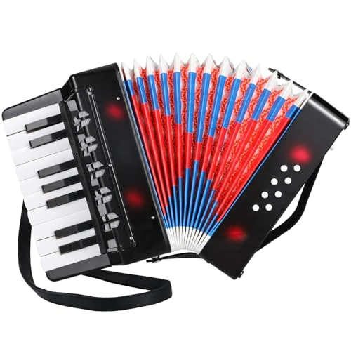 Zeitlich begrenztes Angebot: Kinder Akkordeon mit 17 Tasten & 8 Bässen, Piano Ziehharmonika mit Einstellbare Trageriemen, für Erwachsene und Kinder ab 3 Jahre, Musikinstrument für Anfänger (Schwarz) von 39.99 € auf 29.99 € (25% Rabatt)