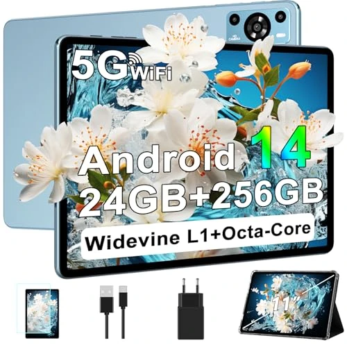 Offerta a tempo: ZIOVO Tablet da 11 pollici, tablet Android 14,24 GB RAM+256 GB ROM/TF 1TB, Octa-Core 2.0 GHz,5 G WiFi/8000 mAh/13+5 MP/GMS Certified/Coperchio in metallo/Widevine L1/Supporto Neflix, Tablet Touch -Blu - 72% da 499.99 € a 139.99 €