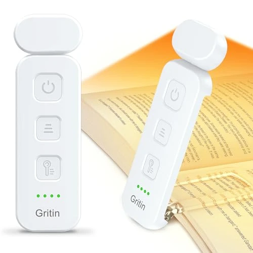 Limited offer: Gritin Reading Light, Rechargeable Book Light for Reading in Bed - Eye Caring 3 Color Temperatures, 5-Level Dimmable Brightness, Long Lasting, Compact Size Clip on Book Lamp for Bookworms-White from 12.99 EUR to 12.99 EUR (save 0%)