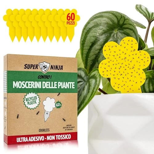 Super Ninja Rouwvliegjes Bestrijden -60stuks, zeer effectieve rouwvliegjes vanger voor binnenshuis, gele plakstrips voor planten, niet-giftig & natuurvriendelijke plantvliegjes, tot 3 maanden werkzaam