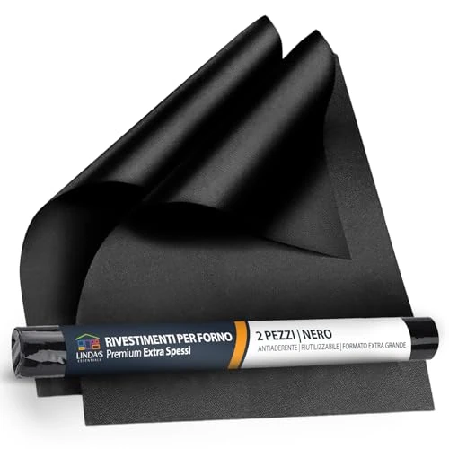 Linda’s Essentials Feuille Protection Four Cuisson (Lot de 2) Tapis de Cuisson Reutilisable (32x50cm) Feuille de Cuisson Antiadhésive pour Fond de Four - Protection Four et Plaques de Cuisson (Noir)