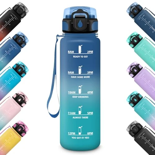 Honeyholly 1000ml Water Bottle with Time Markers, Motivational Water Bottle, Leak Proof, Sports Bottle, Gym, Water Bottles, Water Bottle for School, Camping, Yoga, Office