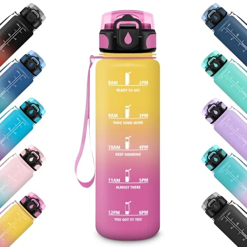 Oferta limitada: HoneyHolly Botella Agua 1 Litro, Motivacional Botella de Agua Gimnasio, Marcador de Tiempo, Cantimplora, Prueba de Fugas, Reutilizable, Cantimplora para Yoga, Camping, Fitness, Escuela de 9.99 € a 9.99 € (ahorro 0.00%)