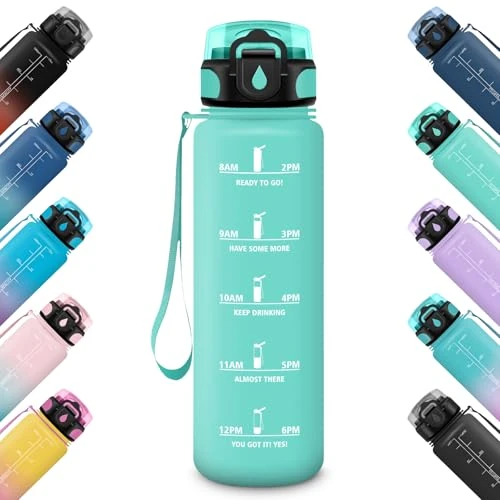 HoneyHolly Botella Agua 1 Litro, Motivacional Botella de Agua Gimnasio, Marcador de Tiempo, Cantimplora, Prueba de Fugas, Reutilizable, Cantimplora para Yoga, Camping, Fitness, Escuela