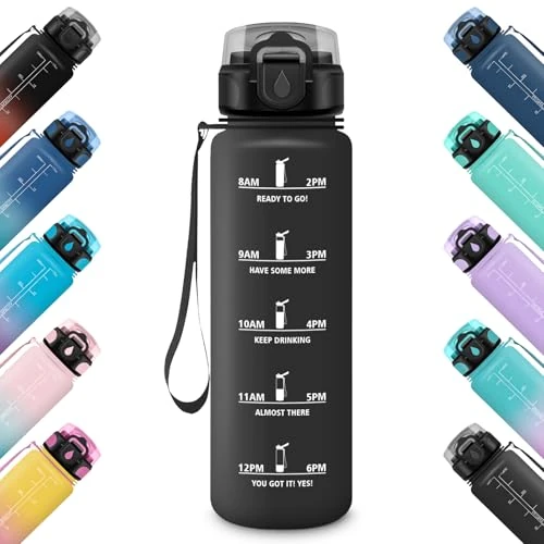 HoneyHolly Drinking Bottle 500 ml, Leak-proof with Time Marking, Drinking Bottle, Motivational, Water Bottle, Sports Bottle, Suitable for Carbonated Drinks, for Running, Cycling, School