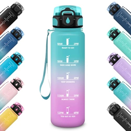 HoneyHolly Sports Water Bottle, Leak-Proof, 500 ml, Children's Drinking Bottle, Motivational with Time Marking, Water Bottle, Sports Bottle, Suitable for Carbonated Drinks, for School, Fitness,
