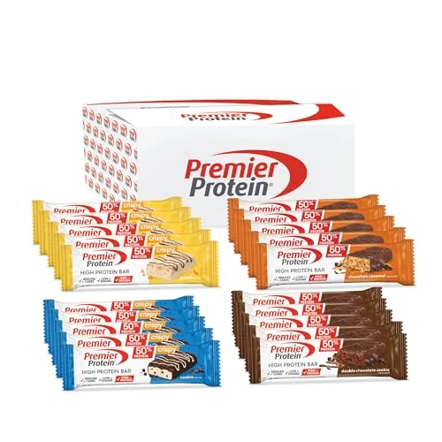 Premier Protein - Wysokobiałkowy baton 50% - Multiflavourbox - 20 x 40 g - Niska zawartość cukru - niskowęglowodanowy - baton wysokobiałkowy