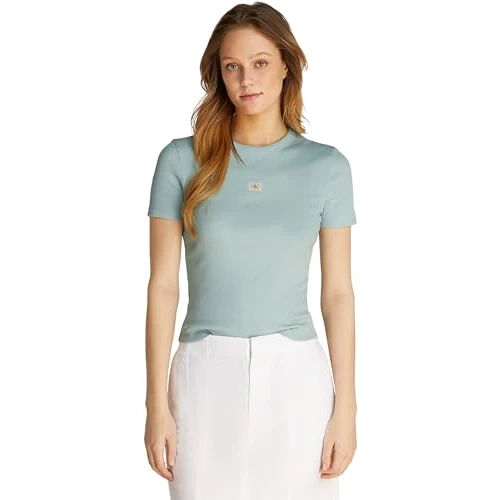 Limited offer: Calvin Klein Women’s Short Sleeve Woven Label Slim Fit Rib T-Shirt from 24.50 EUR to 24.50 EUR (save 0%)
