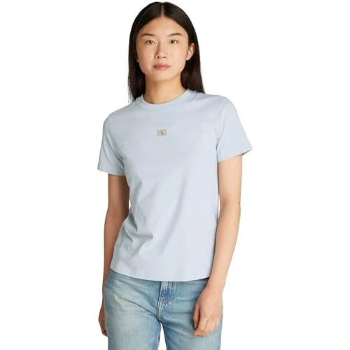 Limited-time offer: Calvin Klein Women’s Short Sleeve Woven Label Regular Fit Cotton T-Shirt, Blue (Niagara Mist), XL from 16.54 £ to 16.54 £ (save 0.00%)