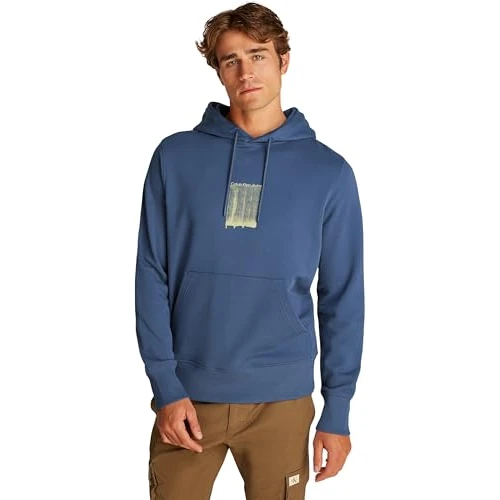 Calvin Klein Sweat à Capuche Homme Brush Stroke Graphic en Coton, Bleu (Vintage Indigo), XS