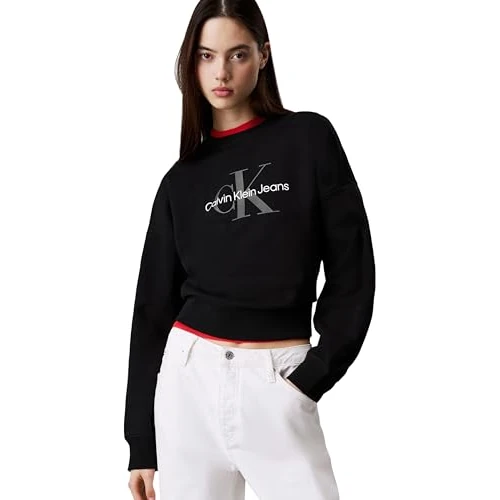 Offerta a tempo: Calvin Klein Donna Felpa Monologo French Terry con Scollo Rotondo, Nero (Black), 3XS - 56% da 89.90 € a 39.26 €