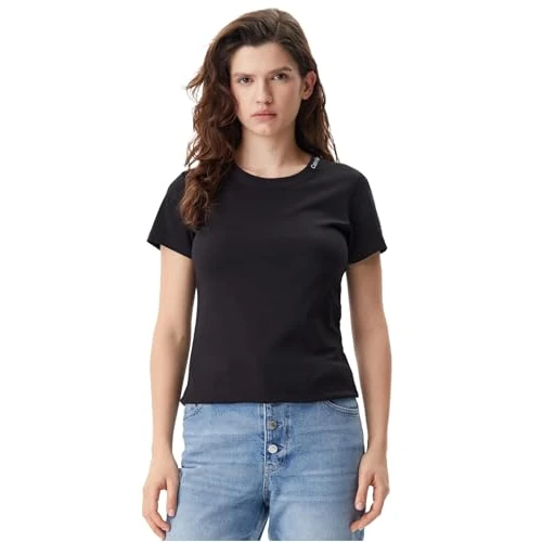 Calvin Klein Donna T-Shirt Maniche Corte Logo Neckline Slim Fit, Nero (CK Black), XXS