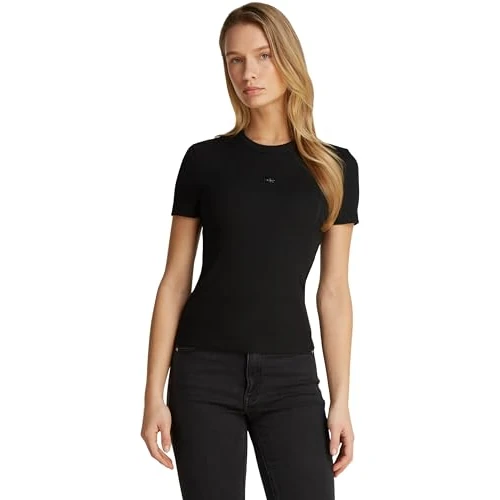 Limited offer: Calvin Klein Women’s Short Sleeve Woven Label Slim Fit Rib T-Shirt from 18.47 EUR to 18.47 EUR (save 0%)