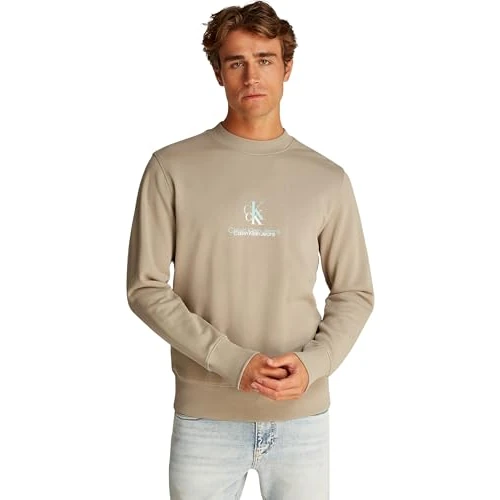 Calvin Klein Herren Sweatshirt Shadow Logo Crew Neck Regular Fit, Beige (Aluminum), XL