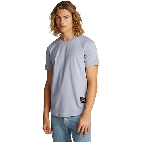 Limited offer: Calvin Klein Men's Badge Short Turn Up Sleeve Round Neck T-Shirt from 29.87 EUR to 23.00 EUR (save 23%)