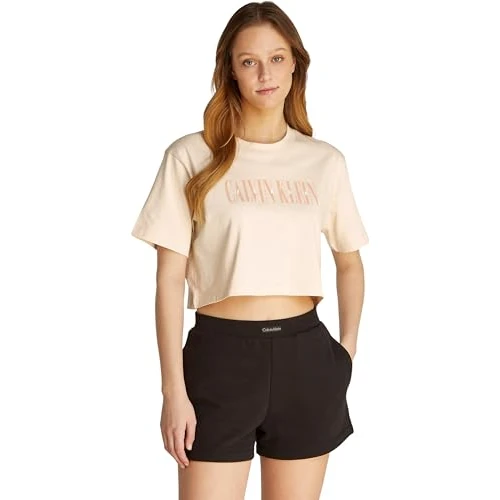 Limited-time offer: Calvin Klein Women’s Short Sleeve Varsity Boxy Cropped T-Shirt, Beige (Brazilian Sand), L from 9.60 GBP to 9.60 GBP (save 0%)
