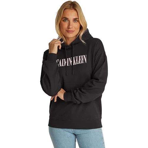 Calvin Klein Sweat à Capuche Femme Varsity en Coton, Noir (CK Black), XS