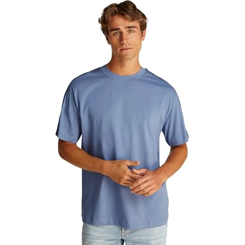 Calvin Klein Camiseta de Manga Corta Hombre Logo Tape tee con Cuello Redondo, Azul (Tempest), XXS