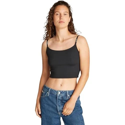 Offerta a tempo: Calvin Klein Donna Canotta Elastic Strappy Top con Spalline con Logo, Nero (CK Black), S — 63% da 39,90 € a 14,80 €