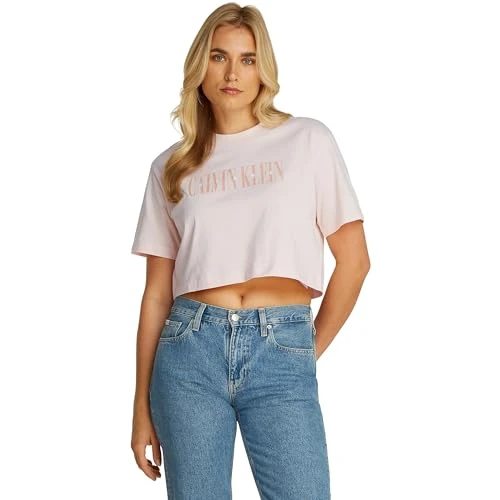 Limited-time offer: Calvin Klein Women’s Short Sleeve Varsity Boxy Cropped T-Shirt, Pink (Silver Peony), XL from 17.04 GBP to 17.04 GBP (save 0%)