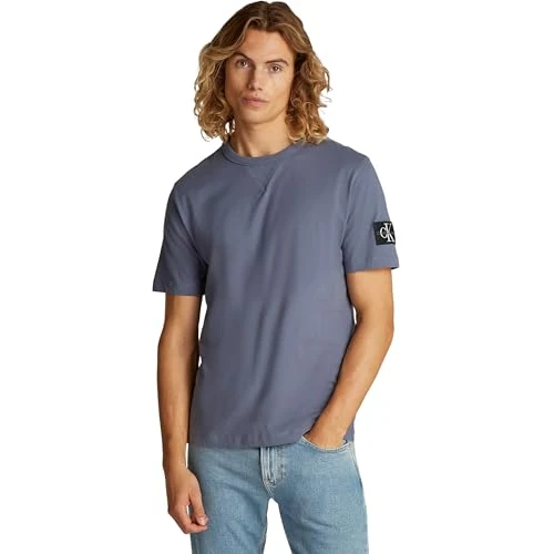 Calvin Klein Herren T-Shirt Kurzarm Regular Tee mit Logo-Badge, Blau (Grisaille), XS