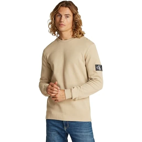 Oferta limitada: Calvin Klein Camiseta de Manga Larga Hombre Badge Waffle de algodón, Beige (Tree House), XXS de 59.90 EUR a 44.95 EUR (ahorro 25%)