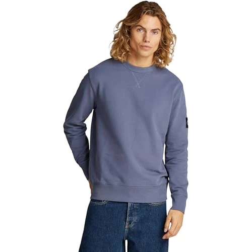 Limitiertes Angebot: Calvin Klein Herren Sweatshirt Badge Crew Neck aus Baumwolle, Blau (Grisaille), XS von 38.94 EUR auf 38.94 EUR (Spare 0%)