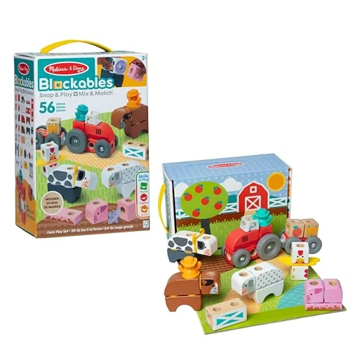 Melissa & Doug Blockables Set della Fattoria – Set di Costruzioni in Legno con Blocchi Collegabili (56 Pezzi), Gioco Creativo e Educativo, Regalo per Bambini e Bambine, 2+ Anni - Certificati FSC