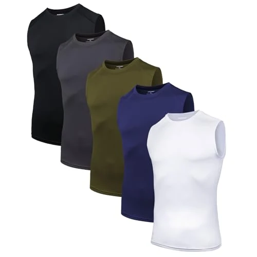 Offerta a tempo: AMZSPORT Confezione da 5 Canotte da Uomo Traspiranti Maglia a Compressione, Maglia Funzionale, Maglia da Corsa, Canotta Senza Maniche per Sport, Palestra, Fitness e Running Tutti i Colori XXL - 15% da 39.98 € a 33.98 €