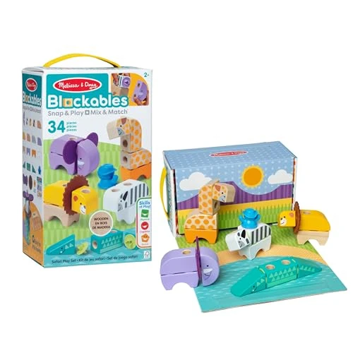 Offre limitee: Melissa & Doug Blockables Kit de Jeu Safari avec Blocs en Bois à Combiner, Assembler et Jouer pour garçons et Filles d'âge préscolaire (34 pièces), Savane de 24.99 EUR a 23.41 EUR (economie 6%)