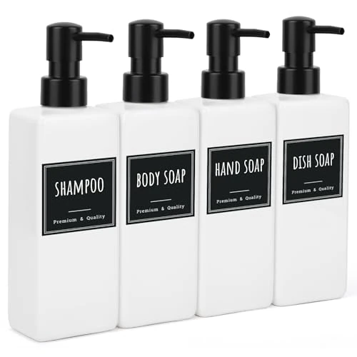 Segbeauty Zeepdispenser, 4 stuks 500 ml doseerder voor afwasmiddel, schuimbad van kunststof, zeepdispenser voor keuken en badkamer (wit)