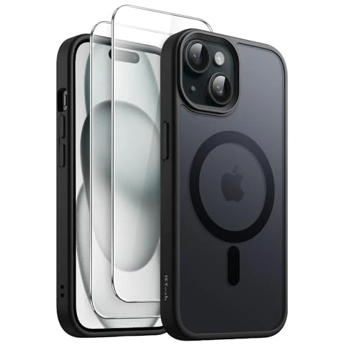 Offre limitee: JETech 3 en 1 Coque Magnétique pour iPhone 15 6,1 Pouces avec Lot de 2 Films de Protection D'écran en Verre Trempé, Compatible avec MagSafe, Étui Housse Mat Translucide (Noir) de 12.99 EUR a 12.34 EUR (economie 5%)