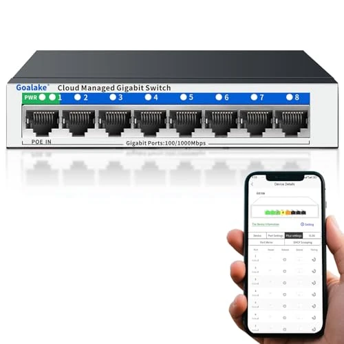 Tijdelijke aanbieding: Goalake 8-poorts Gigabit Ethernet Managed Network Switch, Ethernet Switch met 1 PD-poort - Cloud Management - Plug-and-Play - Desktop of Wandhouder. van 19.82 € naar 12.05 € (39% korting)