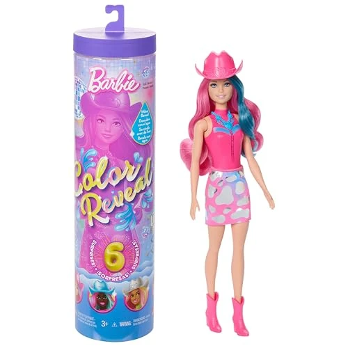 Offerta a tempo: Barbie - Color Reveal Serie Country Chic, bambola a sorpresa con corpetto scintillante metalizzato e 6 accessori inclusi, effetto cambia colore, giocattolo per bambini, 3+ anni, JCP01 - 39% da 19.99 € a 12.12 €