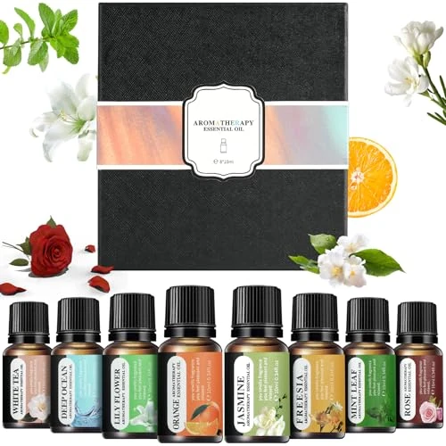 Tijdelijke aanbieding: LOPHE Essentiële Oliën Set, 8 x 10 ML Geuroliën Cadeau, Wateroplosbare Geuroliën voor Diffuser, Massage, Aromatherapie (Jasmijn, Witte Thee, Roos, Lelie, Freesia, Sinaasappel, Munt, Diepe Oceaan) van 8.59 EUR naar 8.59 EUR (korting 0%)