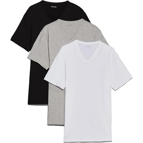 Calvin Klein T-Shirts Manches Courtes Lot de 3 Homme avec Col en V, Multicolore (Black, White, Grey Heather), XL