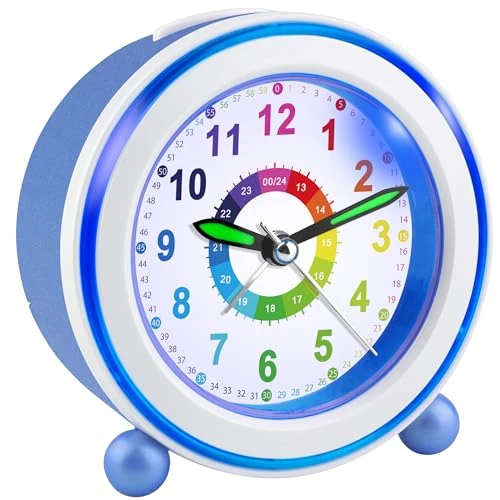 Offerta a tempo: Ayybboo Sveglia Bambini Senza Ticchettio Con Snooze e Luce Notturna, Didattica a Batteria per Ragazzi e Ragazze, Analogica al Quarzo (Blu) - 43% da 18.99 € a 10.79 €