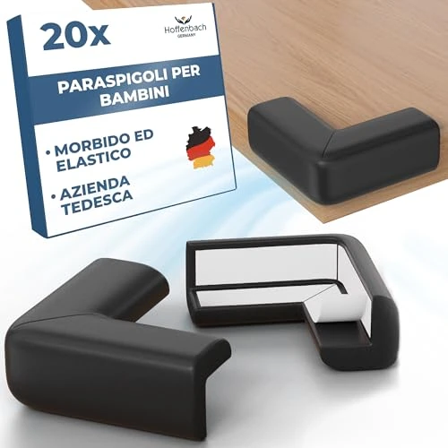 Offerta a tempo: Hoffenbach 20x Paraspigoli per Bambini – Protezione Angolari in Gomma per Mobili, Tavolo e Spigoli – Para Angolo Autoadesivo, Proteggi Bimbi da Urti e Cadute, Sicurezza per Bambini in Casa Nero - 53% da 14.99 € a 6.99 €
